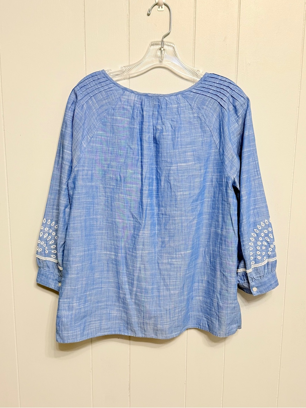 #14)  Talbots Light Blue Embroidered Tie-Neck Tunic - Picture 2 of 7